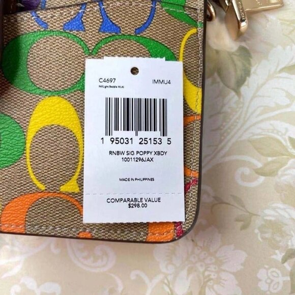 COACH C4697 POPPY CROSSBODY IN RAINBOW SIGNATURE CANVAS IM/LIGHT SADDLE MULTI - Picture 6 of 6